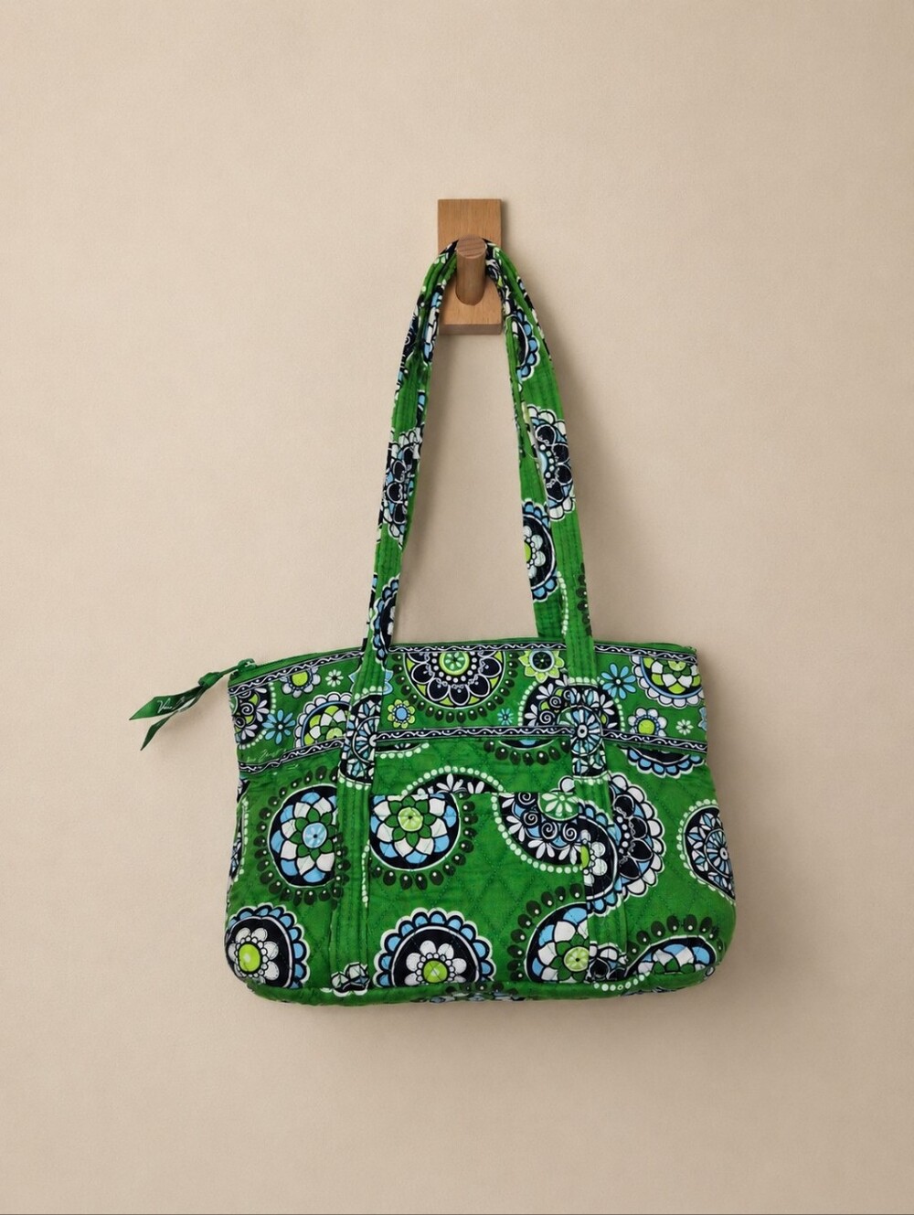 Vera Bradley Cupcake Green Quilted Cotton Zip Top Tote Bag, Retired Print